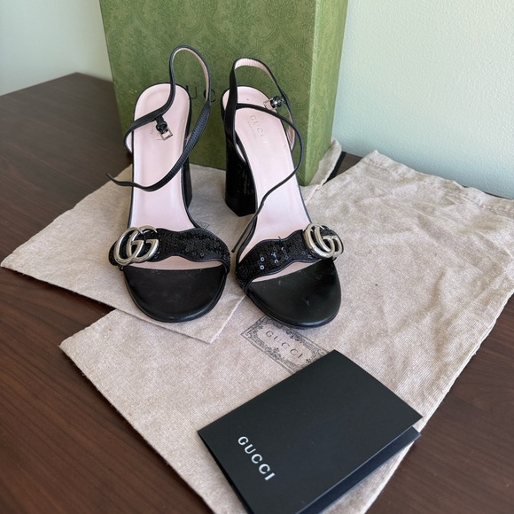 Gucci Black Sequin Marmont High Heeled Sandals - Picture 10 of 17